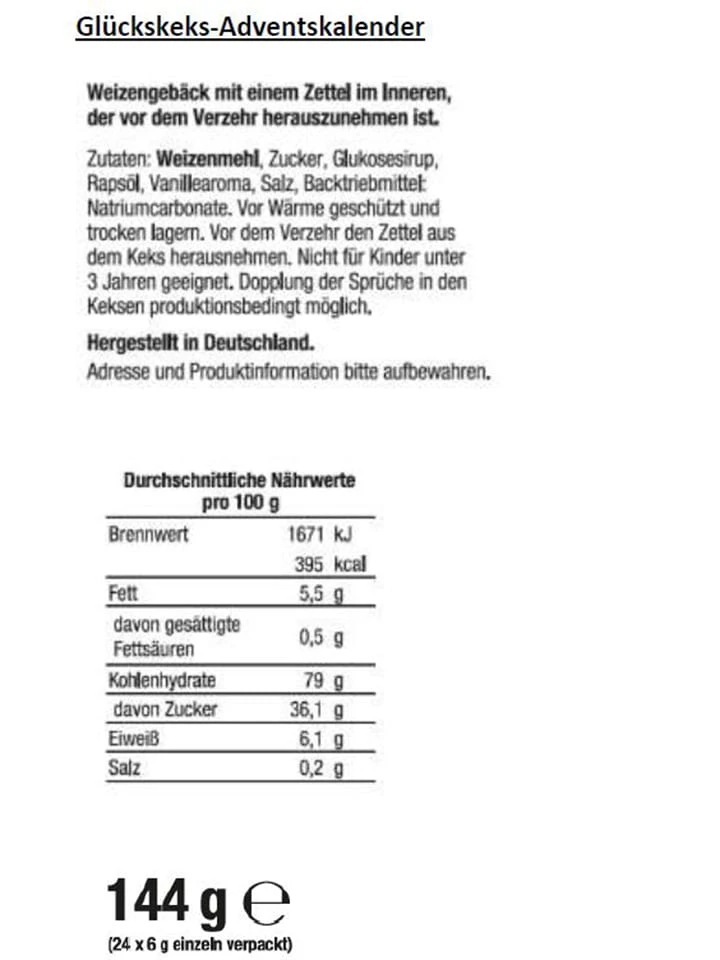Glückskeks-Adventskalender "klassisch" - 144g - Ab 3 Jahren 2 Glückskeks-Adventskalender "klassisch" - 144g - Ab 3 Jahren – Bild 2