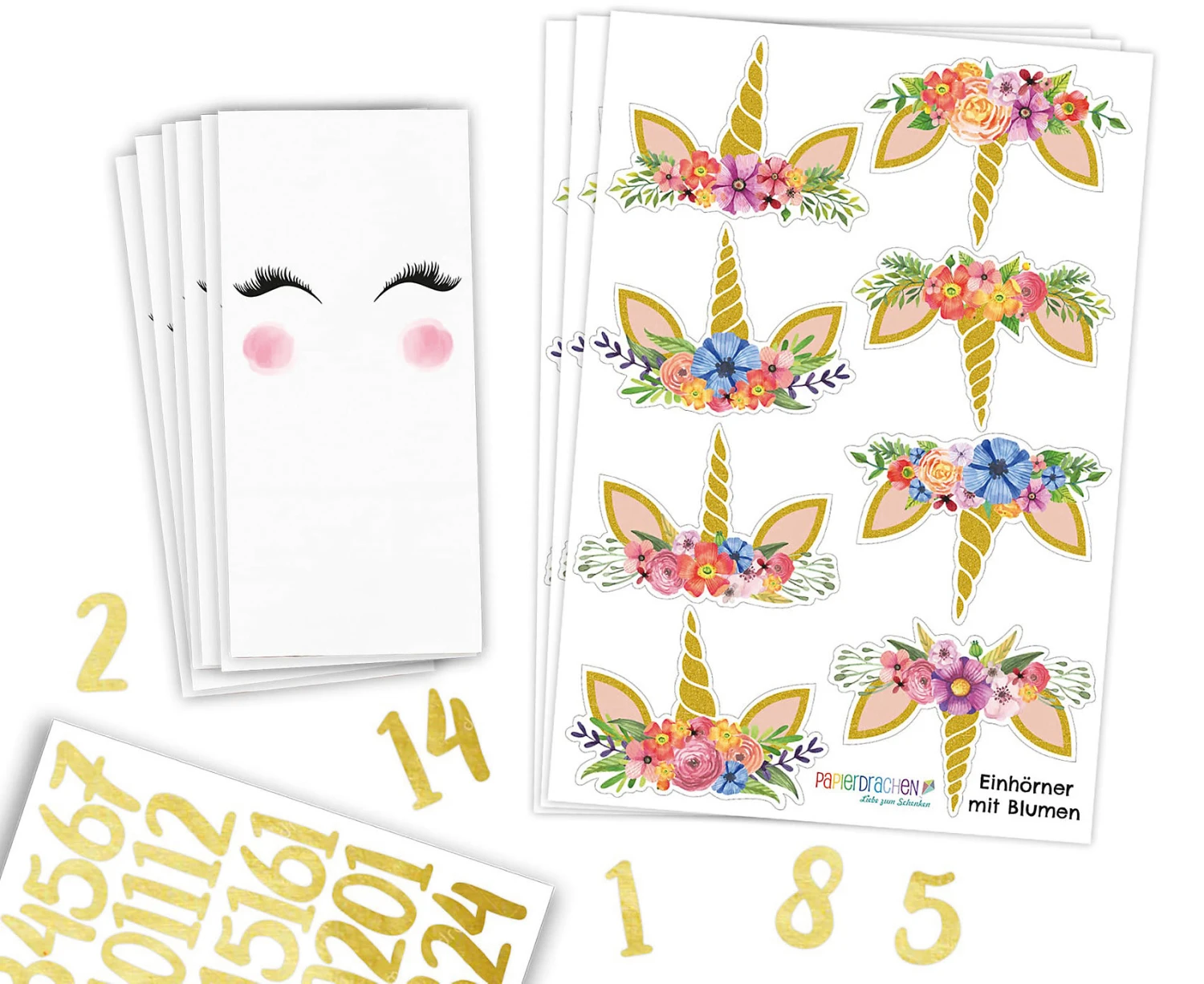 Adventskalender Geschenktüten-Set Einhörner Mit Blumen - Weiße Tüten 2 Adventskalender Geschenktüten-Set Einhörner Mit Blumen - Weiße Tüten – Bild 2
