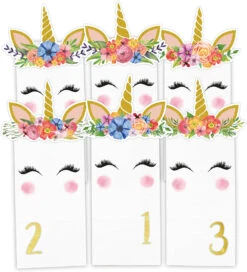 Adventskalender Geschenktüten-Set Einhörner Mit Blumen - Weiße Tüten